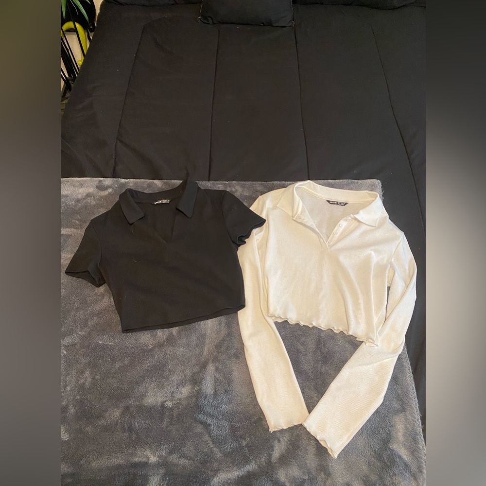 SHEIN Tops Bundle: Black/Short Sleeve & White/Long Sleeve